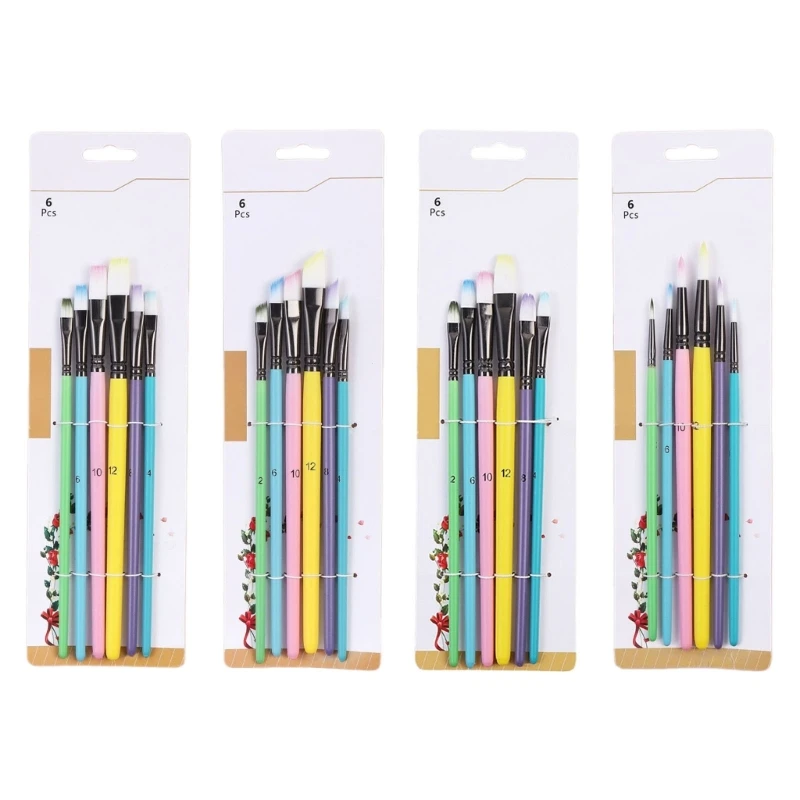 6ks Profesionálny paintbrush umelec maľba kefka nylon štetca štetca pre akvarely Gouaches akrylové olejomaľba K0AC