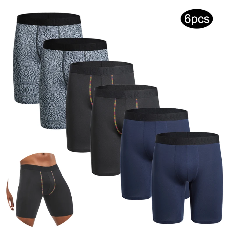6ks Pánske dlhé nohavičky Pánske nohavičky Pánske boxery spodná bielizeň pre mužov Set Polyester spodky Men Sexy dlhé nohy boxer šortky mäkké kmene