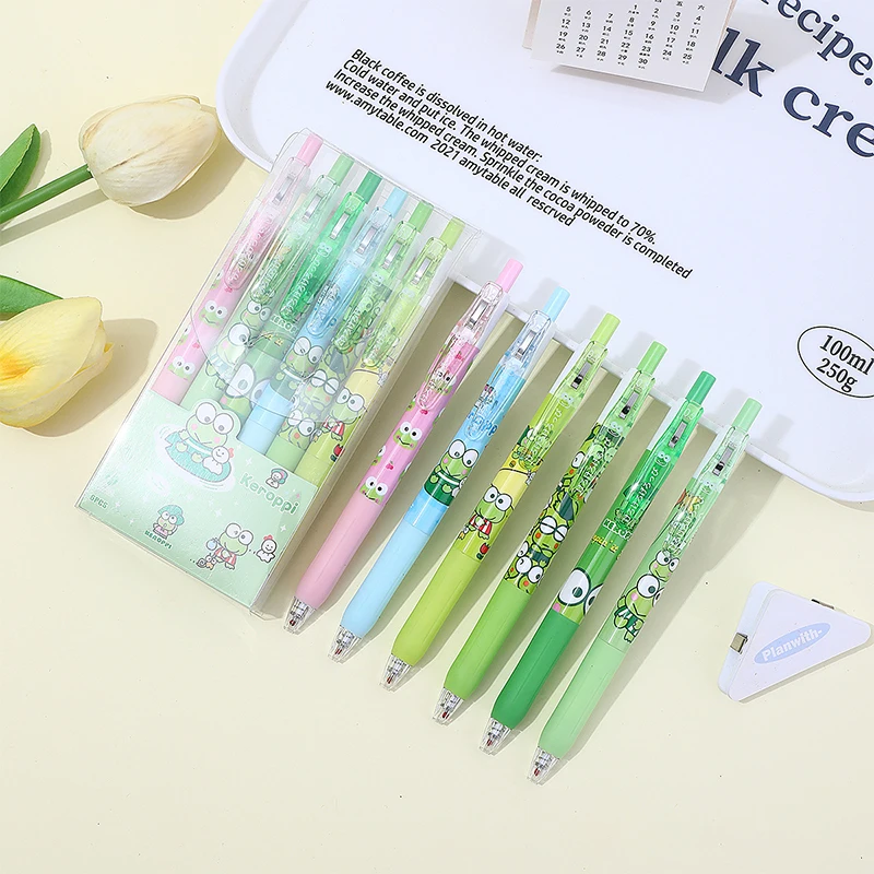 6ks sanrio kero kero keroppi neutrálne pero kawaii anime roztomilé študentské školách skúšobná operácia