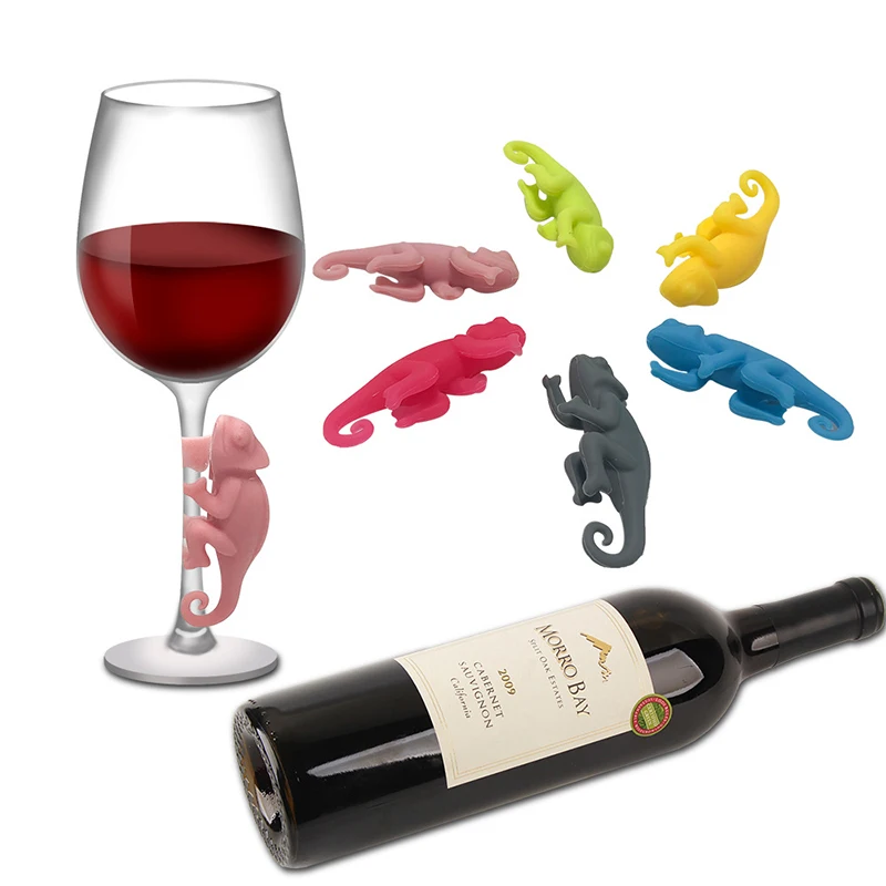 6ks/set Chameleon Shape Glass Markery Pitie šálky Identifikátor Značka Potraviny Silikónové večierky