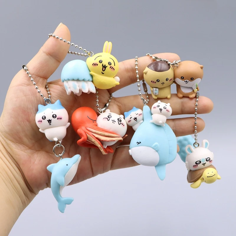 6ks/set Chiikawa Doll Keychain Anime Cartoon Hachiware Použitie kawaii dekoratívne doplnky prívesok roztomilý dievča k narodeninám darček