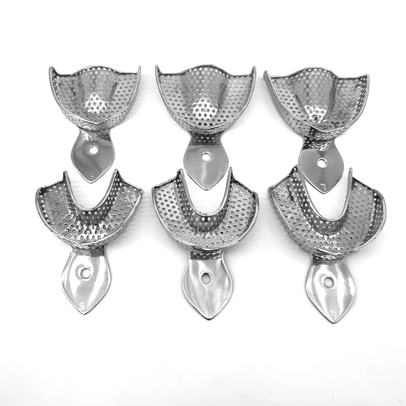 6ks/set Dental Impression Trays Nerogerser Ocen Horná a dolná autoklávovateľná zuby Držiak na zubné zubné zariadenia Zubný zubný nástroj