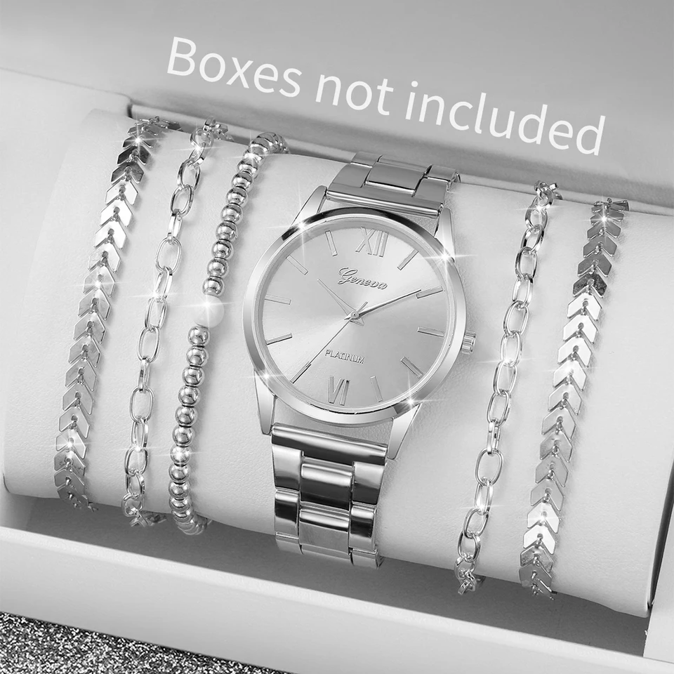 6ks/set dámske strieborné hodinky Fashion Quartz Steel Strip hodinky so striebornými viac typmi náramok