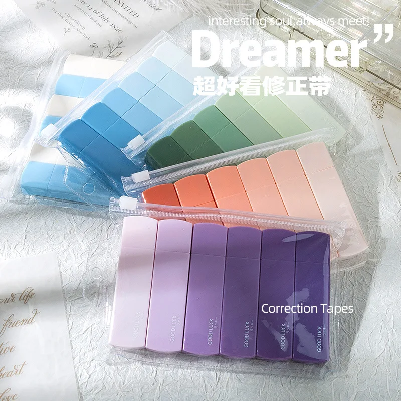 6ks/set Gradienty macaron Color Prenosná korekcia páska Mute Trackless Square Shape pre školské kancelárske potreby späť do školy
