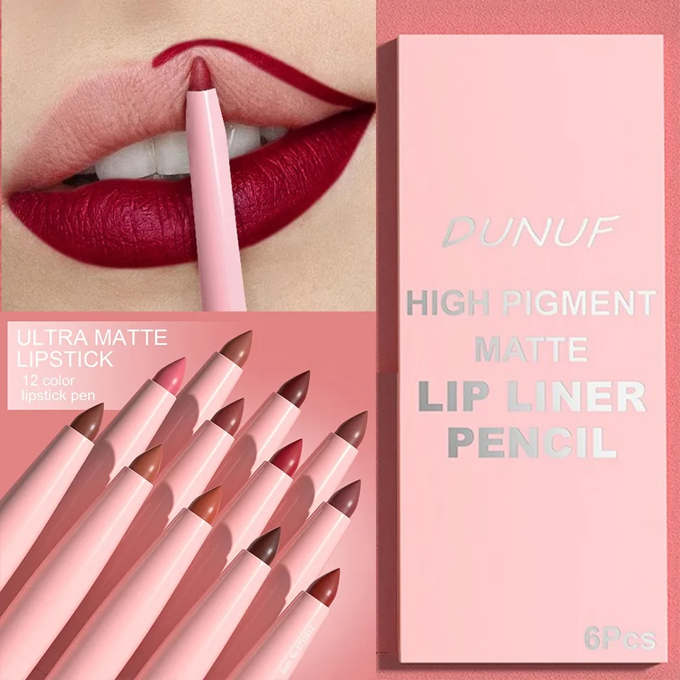 6ks/set Nude Series Lip Liner Peruzka Lipstick Set Brown Red Contour Tint Trvalý vysoký pigment nelickový pohár matný materský make-up