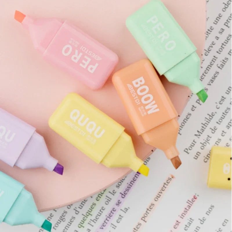 6ks/set roztomilý karikatúra Mini zvýrazňovacie perá kawaii macaron farby markerov Denník Zvýrazňovacie kancelárske príslušenstvo kancelárske príslušenstvo