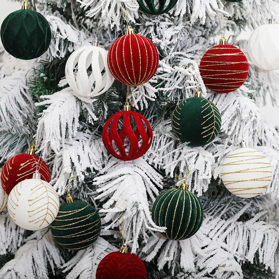 6ks/set vianočné loptičky Burgundsko Biele zelené lampa loptičku vianočný stromček Ball Pendant Nový rok Domáca dekorácia