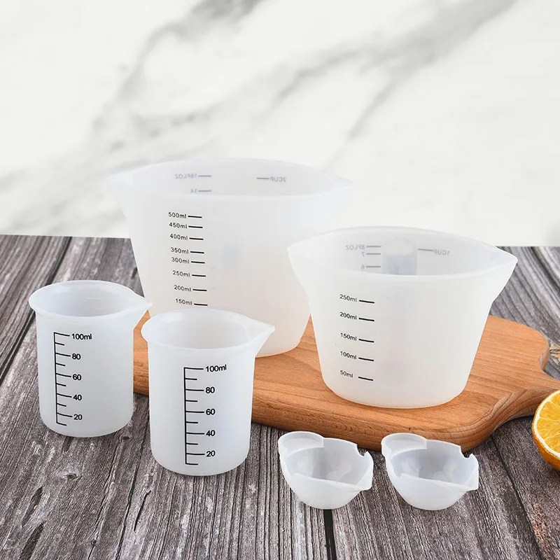 6ks Silikón meracie šálky s priehľadným stupňom potravinového stupňa Nonplách DIY Cake Epoxid živice šperky výroby kuchynských nástrojov na pečenie