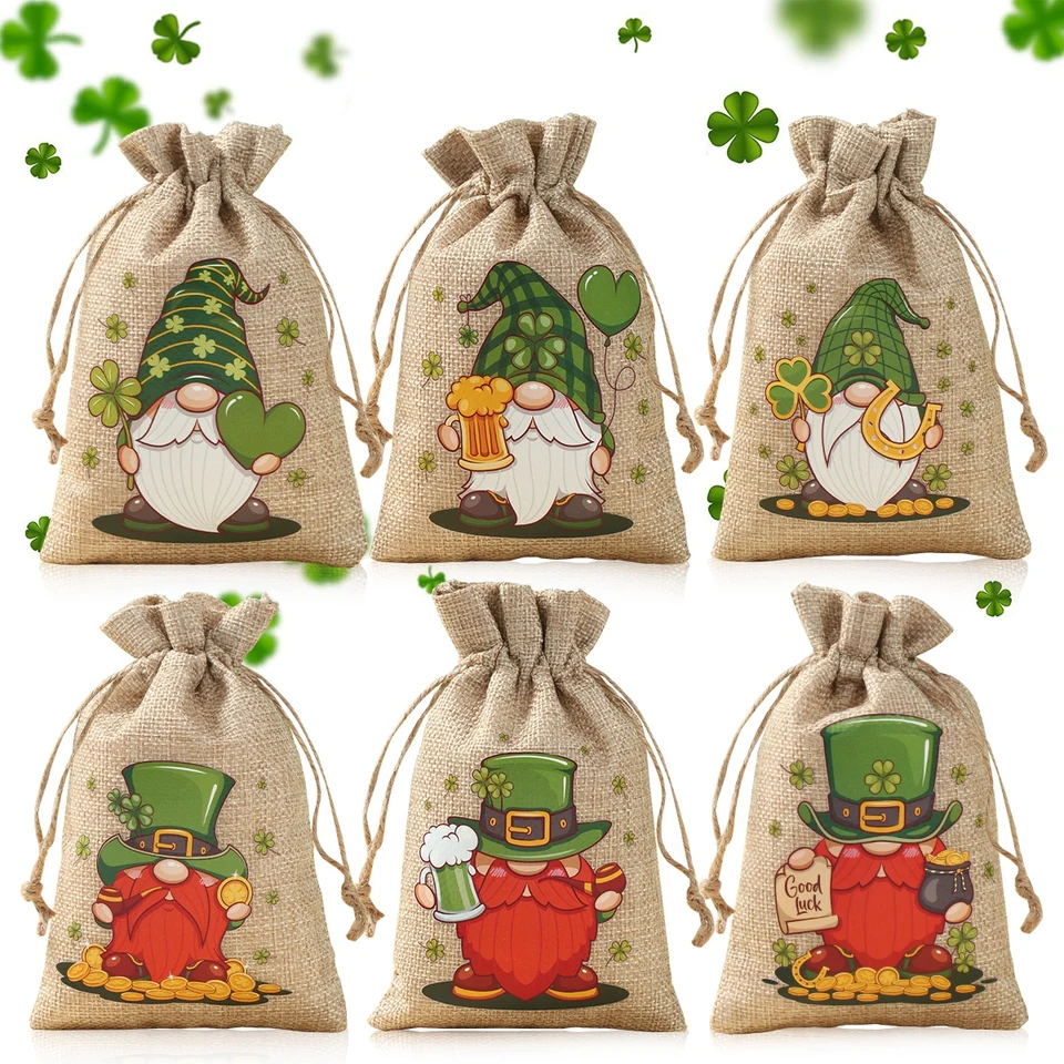 6ks St. Patrick's Day Burlap Candy Bags