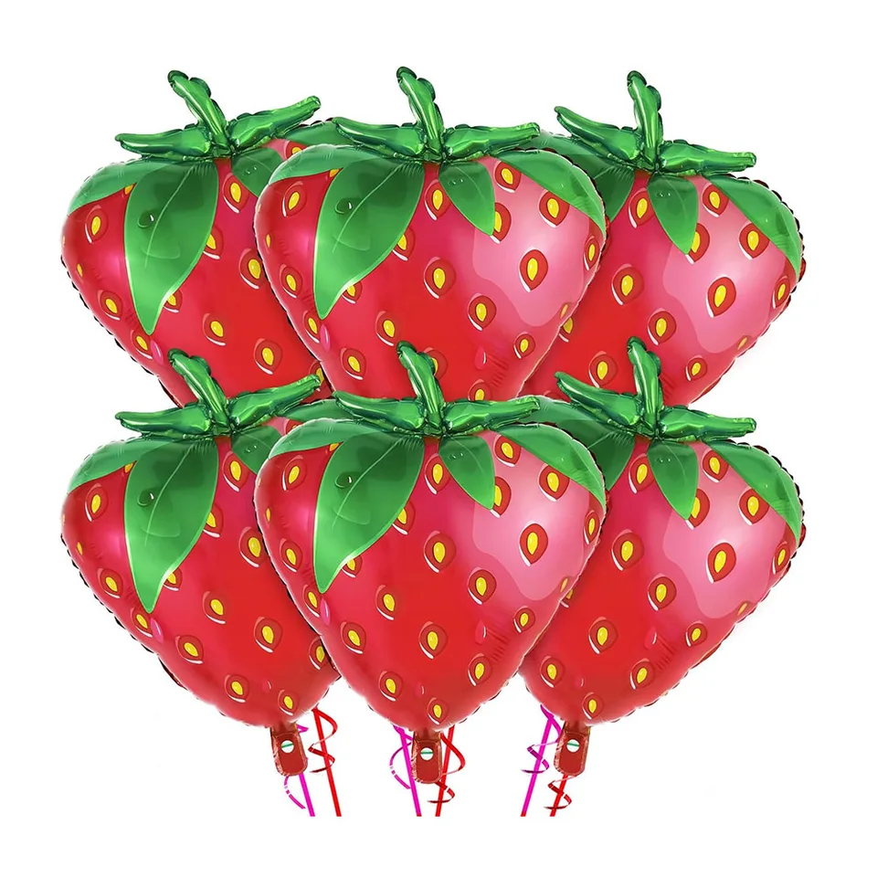 6ks Strawberry Balóny Sladké jahodové fólie Mylar Balóny pre dievčatá jahodové tematické dekorácie narodeninovej oslavy