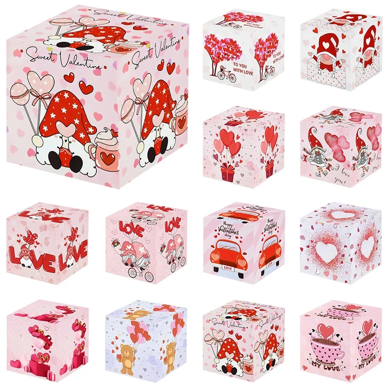 6ks valentín Day Candy Box Pink Heart Gnome Paper Cookie Darčeky Balenie Boxy Valentines Day Svadobná hostina dekorácie