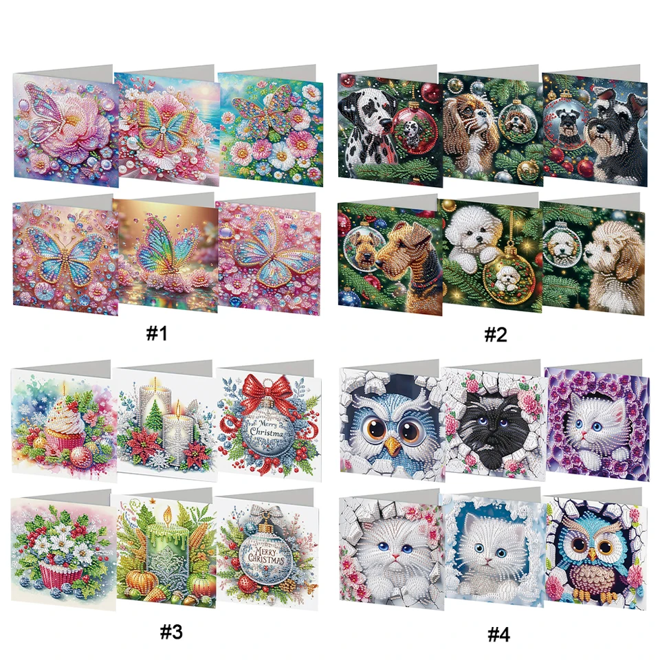 6ks vianočné psy DIY Diamond Painting Card Diamond Denne