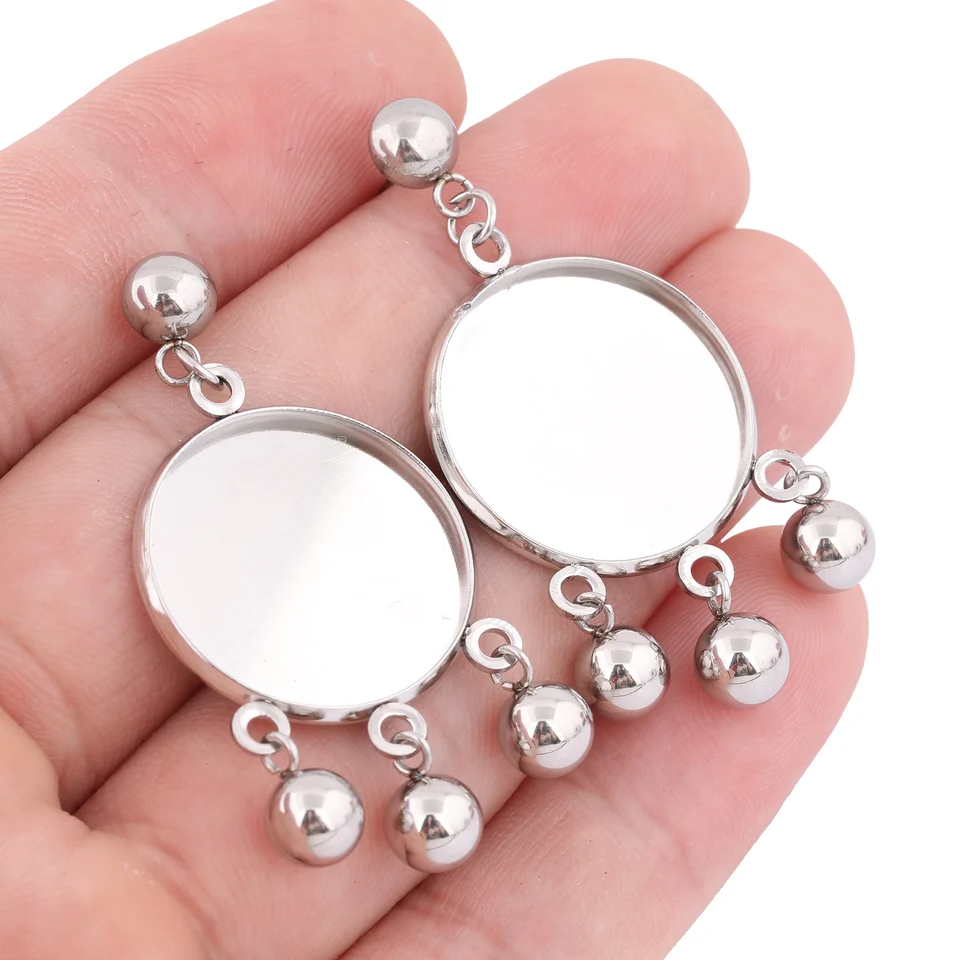 6ks z nehrdzavejúcej ocele 20 mm cabochon náušnice Základné nastavenia Blanks s guľovými kúzlami pre domácich majstrov uší nálezy na výrobu šperkov na výrobu šperkov
