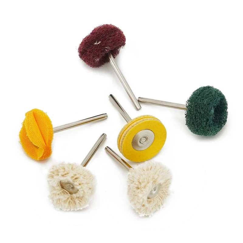 6ks zubné leštiace leštiace súprava vlna Felt Brinding Banding Head Brusívne fuľovacie koleso 2,35 / 3 mm stopka nízka rýchlosť Mini leštička kefy
