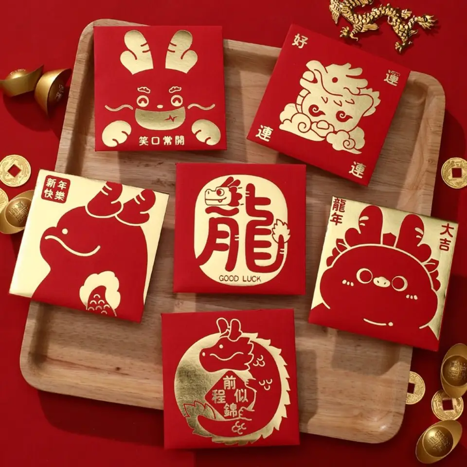 6ks čínsky Nový rok červené obálky 2024 Dragon Year Hongbao Lucky Money EnveveLes, Red Packet pre jarné festivalové dekorácie