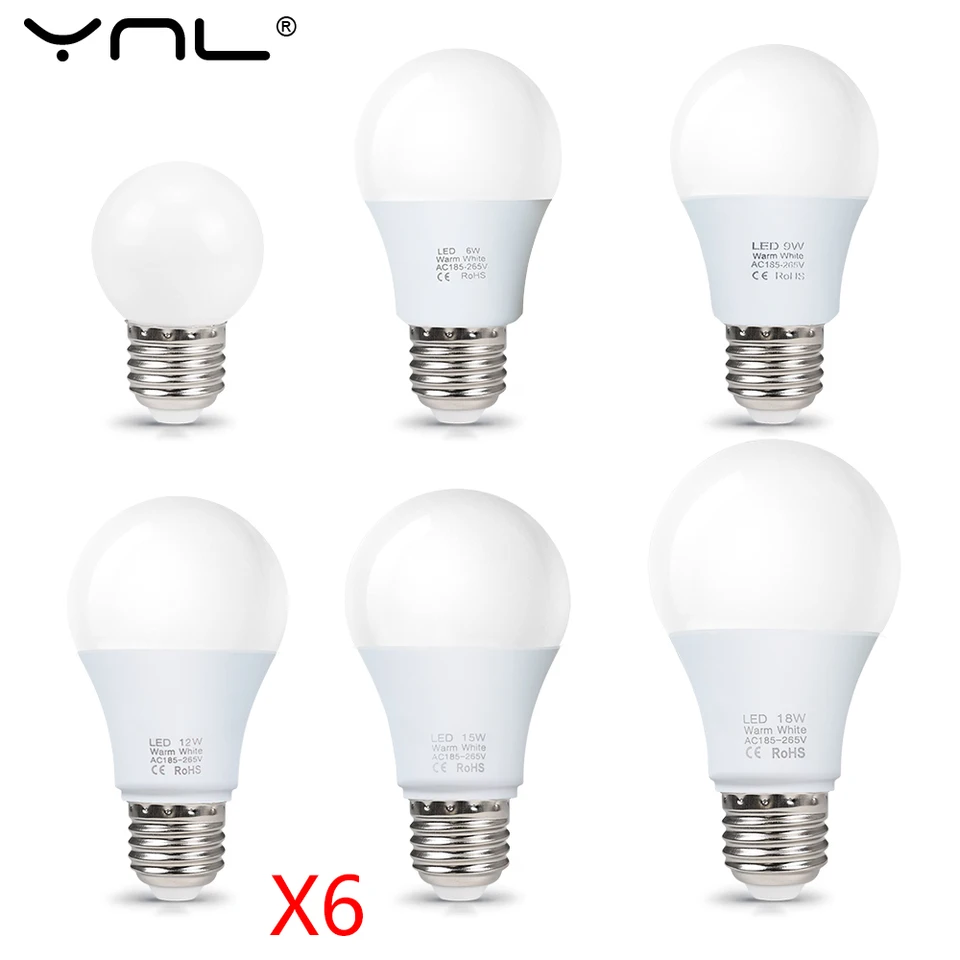 6ks/šarža E27 LED žiarovka 220V 3W 6W 9W 12W 15W 18W Spotlight LED LED žiarovky obývacia izba Domov Vnútorná LED bombilla