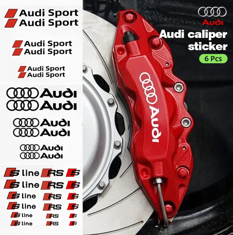 6ksové brzdové brzdové strmeňové strúhanie PVC Decals Decals pre Audi S1 ​​S2 S3 S4 S5 S6 S7 S8 RS RS3 RS4 RS5 RS6 Q5 Q3 Q3 Q4 Q7 Q8 TT RS7 B6 B4
