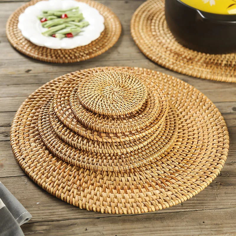 6ksové tkané ratanové cenovo set s držiakom stolové rohož Placemat Coffee Tea Coast Coaster Pot misa podložka sklenená základňa kuchynské doplnky