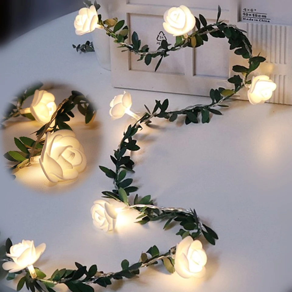 6m/3m/1,5 m ružový kvet vedený vianočné vianočné girlandské šnúry svetlá USB/batéria Outdoor pre svadobnú záhradu Decor Decor