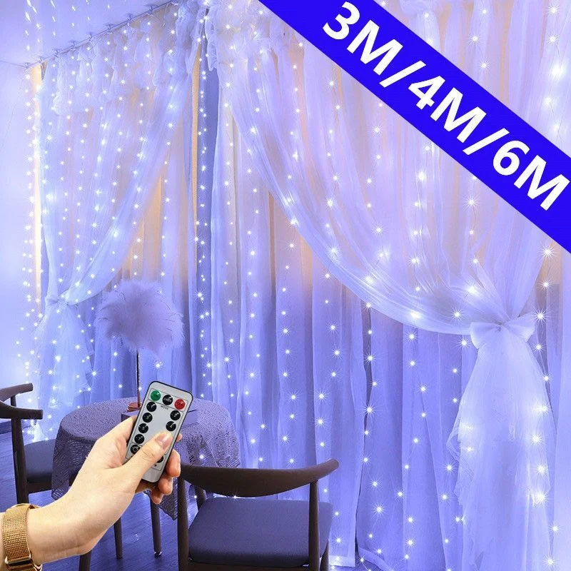 6m 4m 3m strunové svetlá Závesné svetlo 2024 LED vianočné svetlá Vólové svetlá záhradné svetlá Girland Curtain Svadobné dekoráciegift