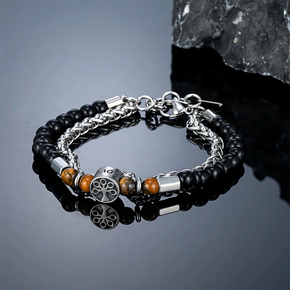6MMTIGER EYE OCE Norse Bear hlava Viking lebka Kríž Náramok Muži z nehrdzavejúcej ocele Horus/Tree of Life Hargle kúzlo šperky