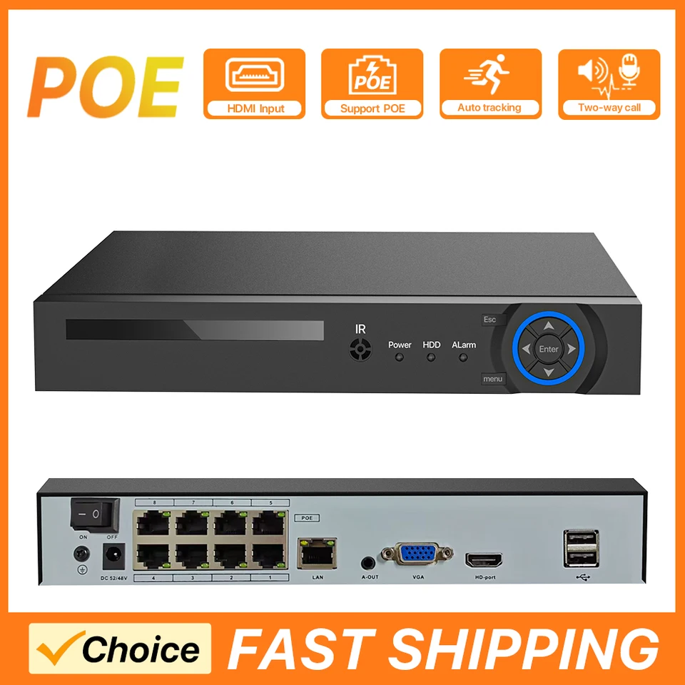 6MP HD Poe NVR System 8ch H.265 Video sledovanie siete Recorder Onvif Face detect CCTV video sledovacia kamera 2.5 '' HDD