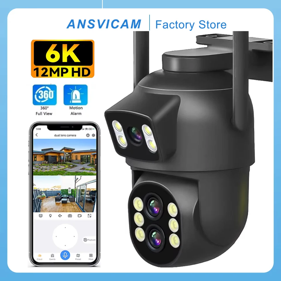 6MP WiFi fotoaparát 12MP 10x Zoom Outdoor Night Vision CCTV Dual obrazovky WiFi Camera AI AI automaticky monitorovanie ochrany bezpečnosti