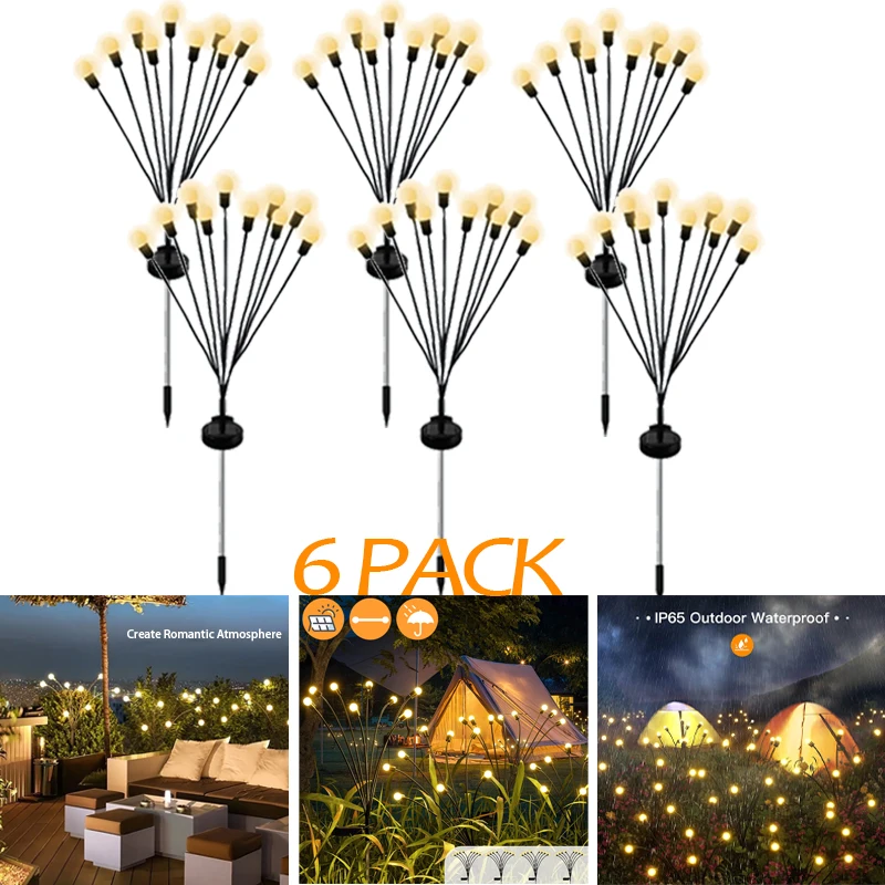 6pack solárne LED svetlo vonkajšie vodotesné záhradné záhradné svetlá Firefly záhradné svetlá trávnaté záhradné dekorácie Slnečné svetlo