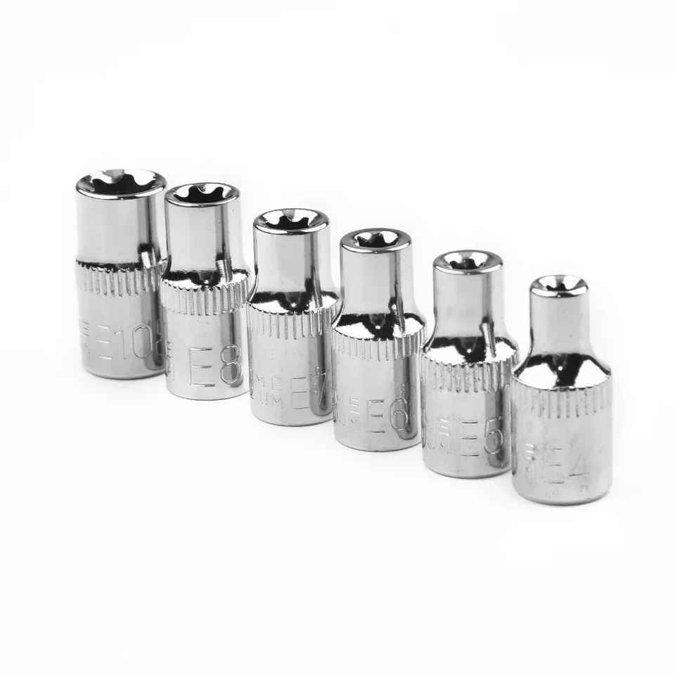 6pc 1/4 '' Torx Socket Star Female Bit Bit Ocele E4 E5 E6 E8 E8 E10 24/28 mm STAR STAR DROVORNÁ OPRAVENIE PRÍRUČKA PRÍRUČKA Nástenky