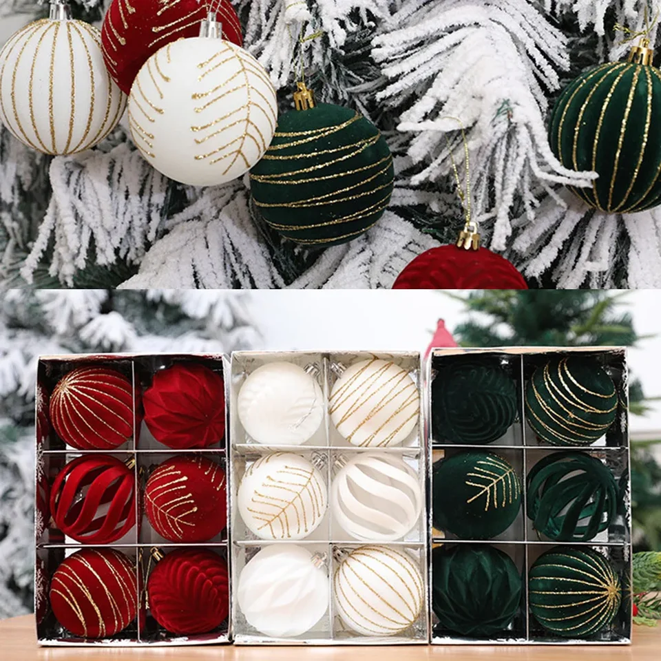 6pc 8cm vianočné loptové ozdoby dekorácie stromov pre dovolenku Svadobný večierok vianočný strom zavesenie guľôčkového okna Decor Velvet Ball