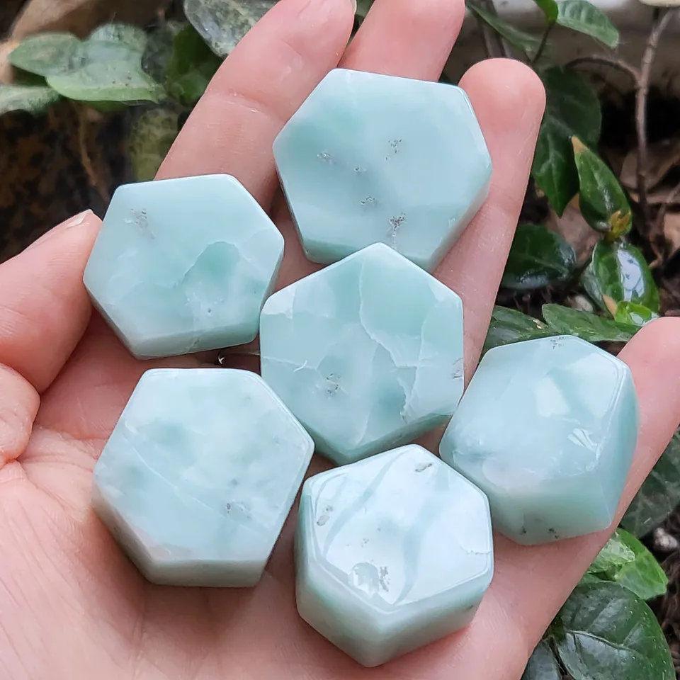 6pc Natural Larimar Mineral Hexagon Collectibible Decotion Fish Tank Dekorácie