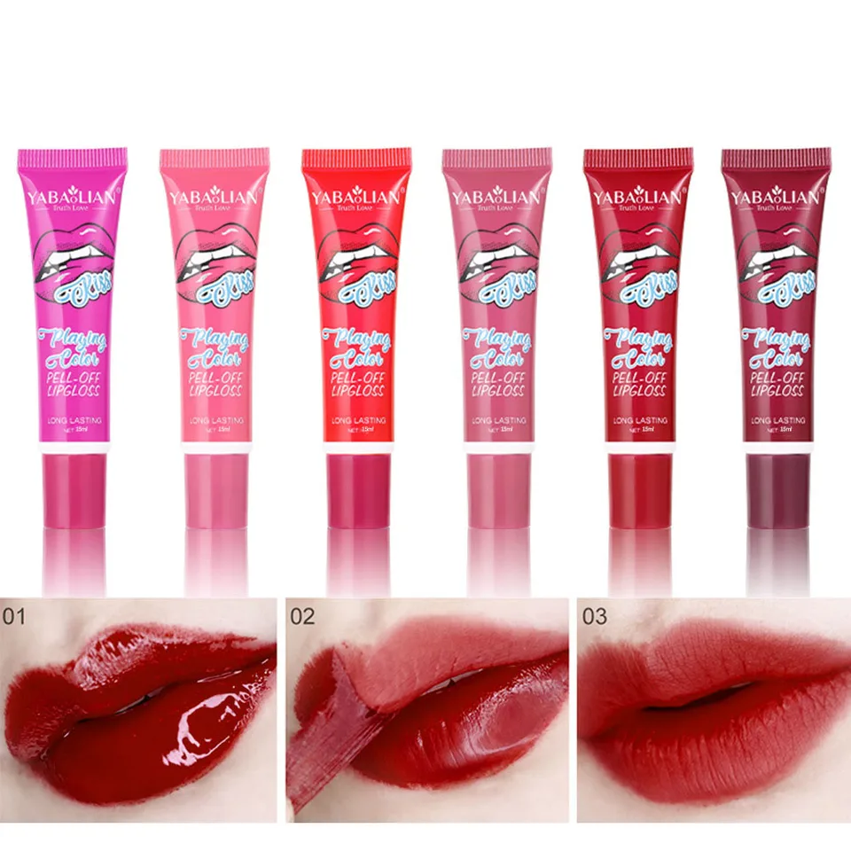 6pc sexy lesklý sada na lesk na pery, matný dlhotrvajúci vodotesný tetovací lesk na pery, filmový lesk na peel-off (6 farieb) matný pier GLO