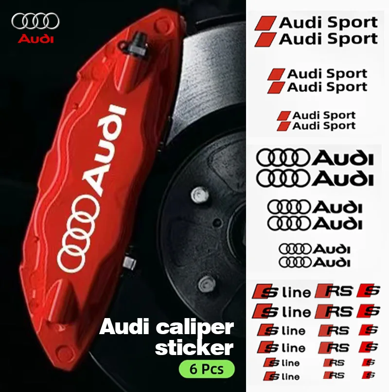 6pc Sticker Sticker Sticker s vysokým teplotou vodotesného nálepky pre Audi S3 S5 S1 S4 S2 S6 RS3 RS5 RS6 RS6 RS8 B8 B6 TT A3 A4 A4 A5