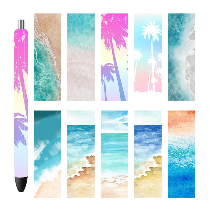 6pcs 4,75x1.5 '' Penové nálepky kravaty zafarbené trblietky UV DTF Vinyl Waterslide Epoxy Pen Wrapper P457