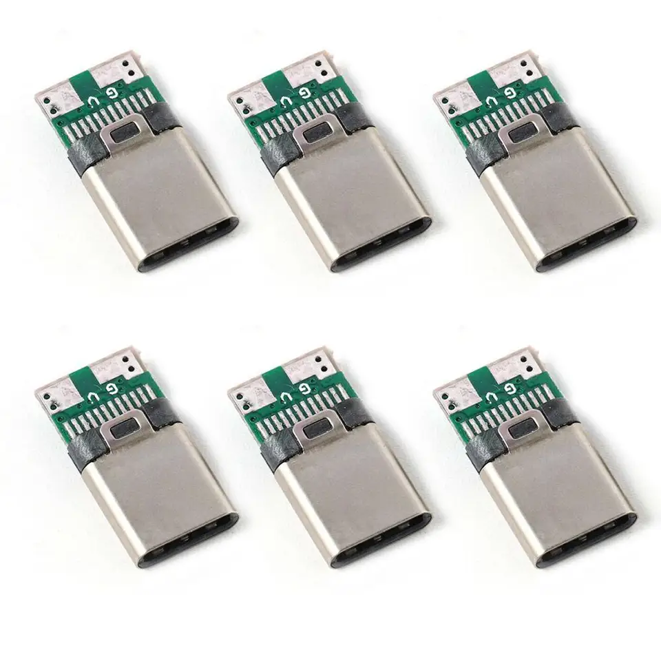 6pcs 5a 30V USB 3.1 Typ C Mužský DIY spájkovacia zásuvka konektor pripojená k doske PC