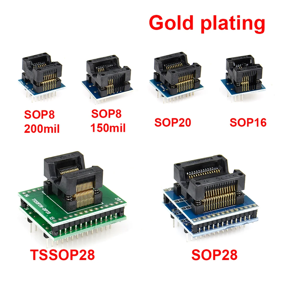 6pcs adaptéry Socket Sit SOP28+SOP20+SOP16+SOP8150MIL/200 MIL+TSSOP48 Adaptér pre TL866CS TL866A TL866IL PLUS RT809H programátor
