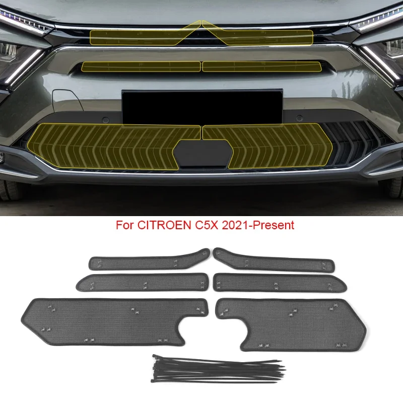 6pcs automobilové skríningové skríningové sieťové mriežky Vložka čistej čistej oceľ pre Citroen C5X 2021-2025 Auto príslušenstvo