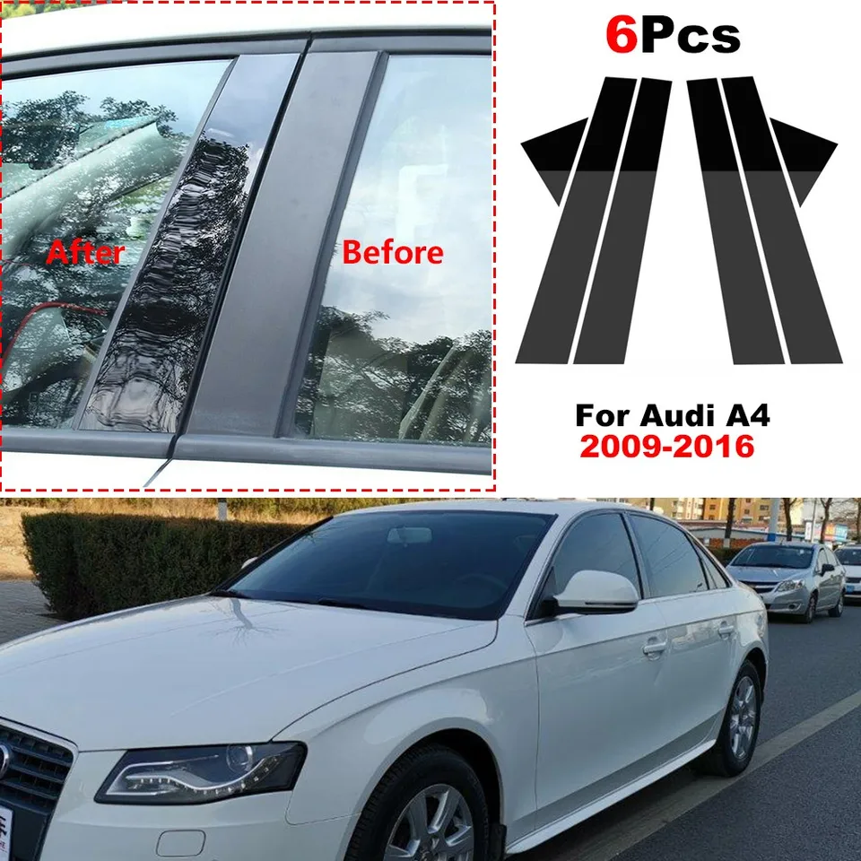 6pcs Car Window Center B-Pillar Decoration Film Film Dvere Post Stôch Tink Cover For Audi A4 B8 2014-2018 BC Stĺpcový nálepka