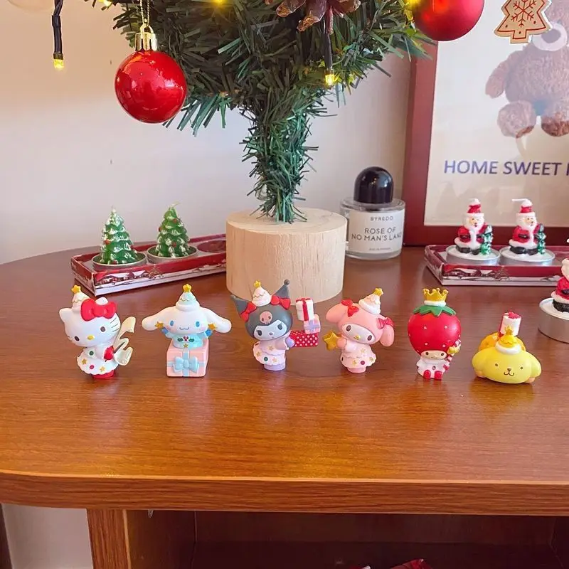 6pcs Christma Sanrio Desktop Ornament Anime My Melody Kuromi Cinnamoroll Doll DIY Cake DECORÁCIA ORNATION GIRL
