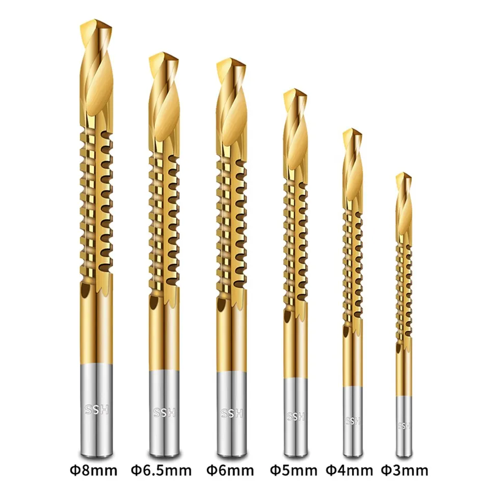 6pcs Cobalt Vŕtačka sada špirálových metrických kompozitných kohútikov Tw Twist With Wood Drill Drill na rezanie a vŕtanie drážky