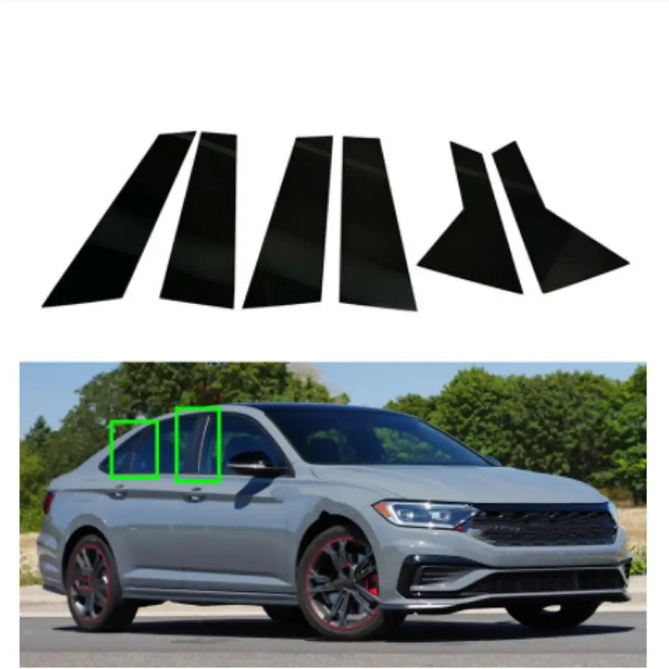 6pcs Dvere Auto Dvere okenný stĺpik Tinker Cover Cover pre Volkswagen Jetta 2019 2020 2021 Glossy Black Auto Exterior Accessories