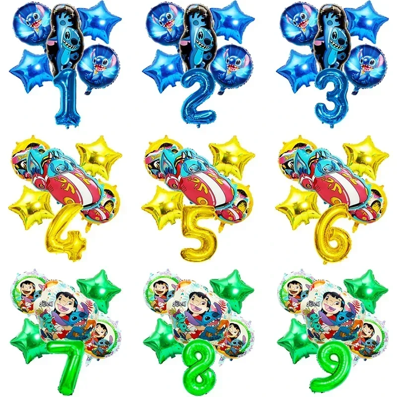 6pcs karikatúra Lilo & Stitch Tematická hliníková fóová Balóny 1-9 Digitálna súprava detská narodeninová oslava dekorácia pre bábätká