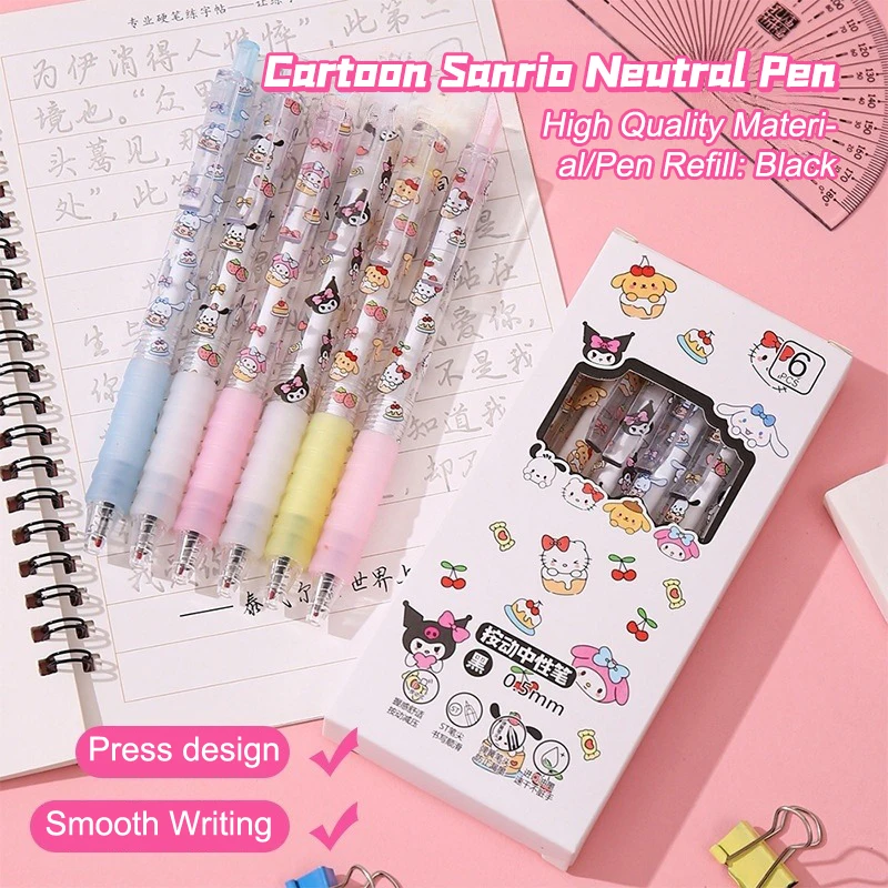 6pcs karikatúra Sanrio Písanie pero kawaii kuromi Hello Kitty rýchle sušenie gélové perá naliehavé neutrálne perá študent