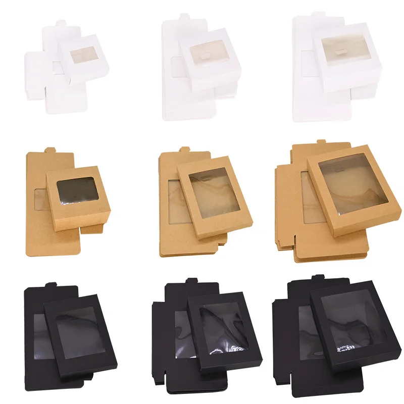 6pcs kraft papierové darčekové boxy s jasným oknom na svadobné narodeniny Krst Party Cookie Candy