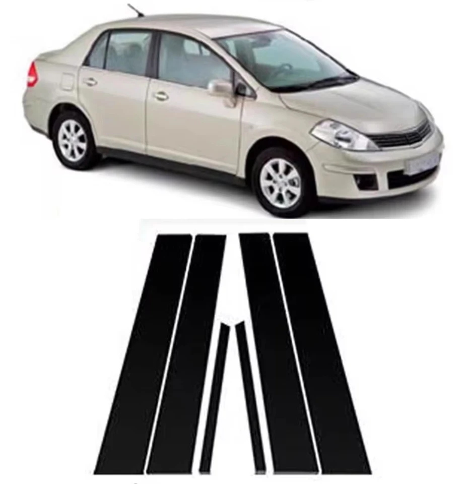 6pcs lesk Čierny stĺp stĺpiky vhodné pre Nissan Versa pre Tiida 4Door Sedan 2006 2007 2008 2009- 20011