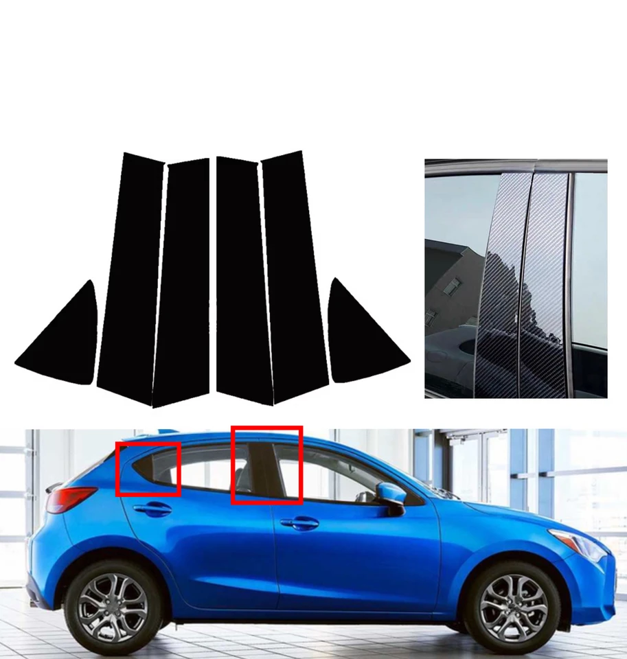 6pcs lesklé čierne strieborné okenné nálepky stĺpiky Pillar Fit for Toyota Vitz yaris hatchback XP130 2014-2019