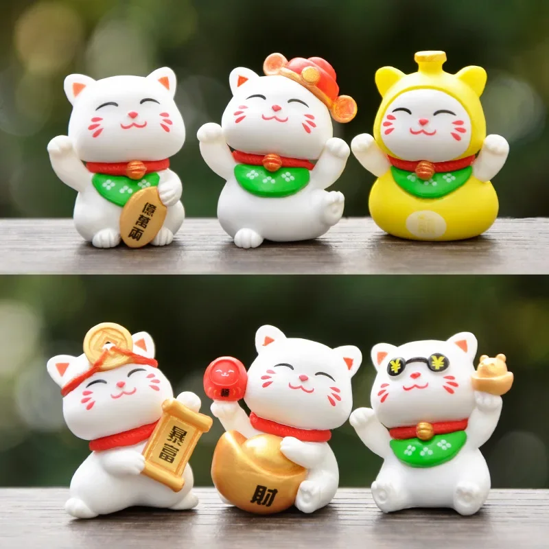 6pcs maskot mini mačka dekor roztomilé mini šťastné mačky figuríny črepníkové šialenstvo DIY záhradné ozdoby