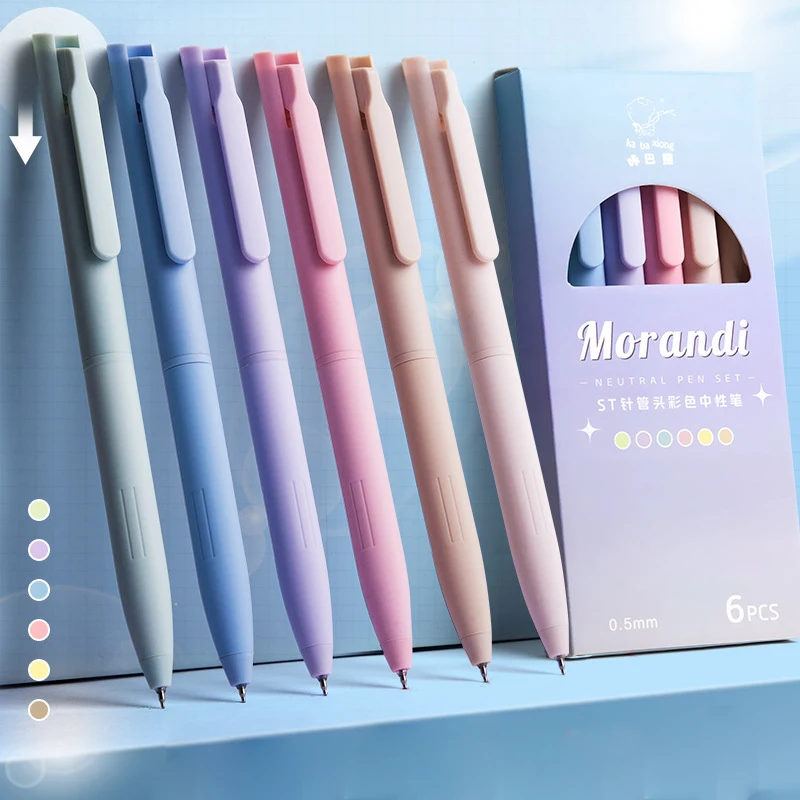 6pcs Morandi Color Gel Pen Farebné podpisovanie pera Farbené atrament rýchle sušenie Presné neutrálne náradie pre písanie pera Študentské kancelárske potreby