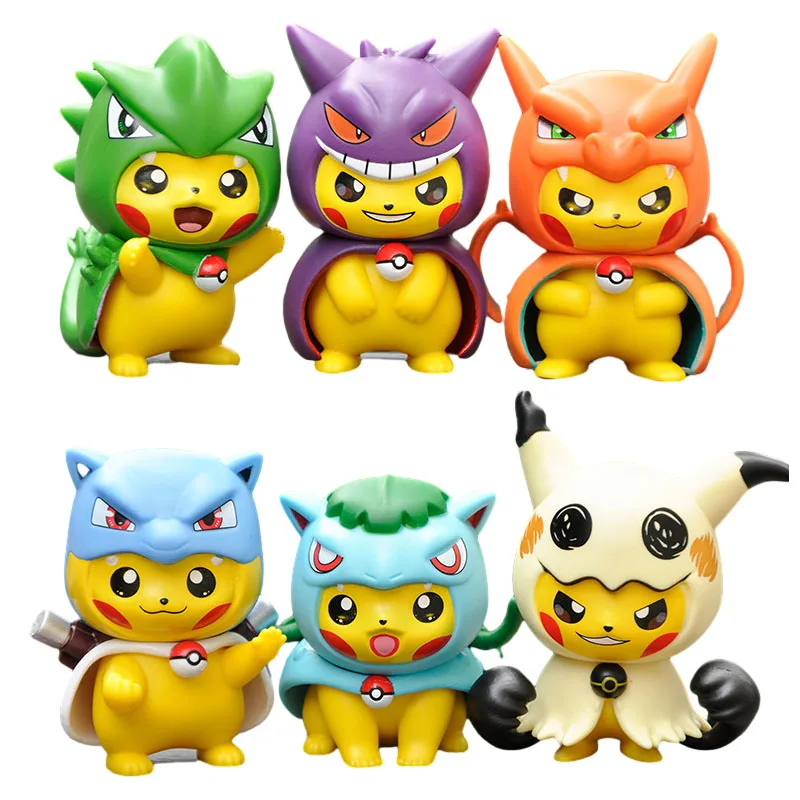 6pcs/set 9cm vreckových príšer Anime figúrka Kawaii Pikachu v prestrojení akčných figúrky PVC pre dospelých Collection Model Dolls Toy Gift