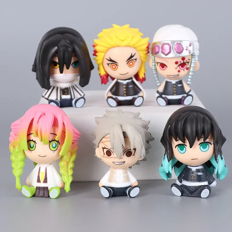 6pcs/set démona Slayer Tomioka Giyuu Kanroji Mitsuri Iguro Obanai Tokitou Muichirou Action Figures Cute Kids Darček hračky